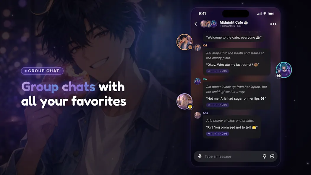 Offizielle HiWaifu-Produktansicht: Gruppenchat-Oberfläche